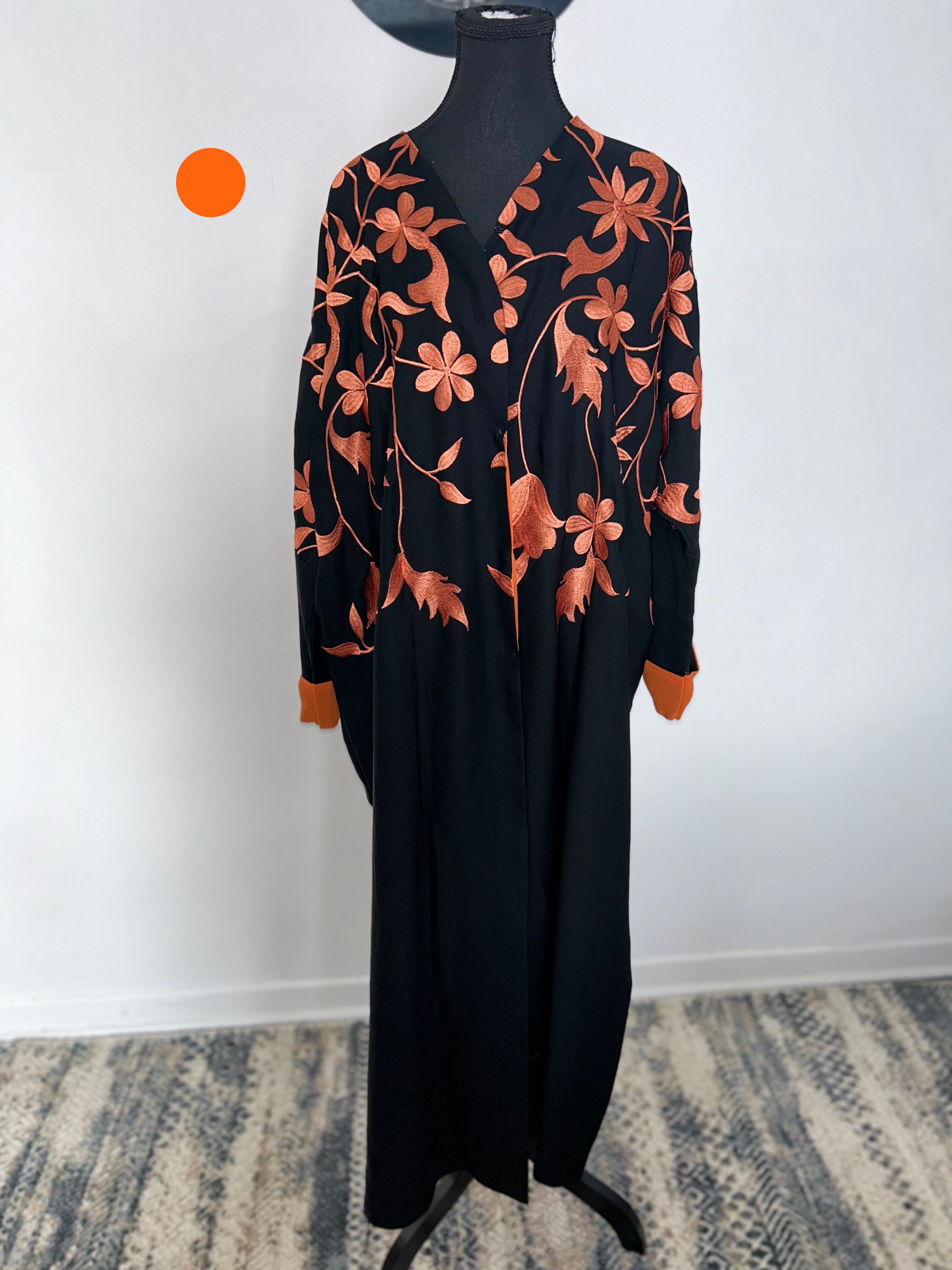 Orange/Black abaya with hijab