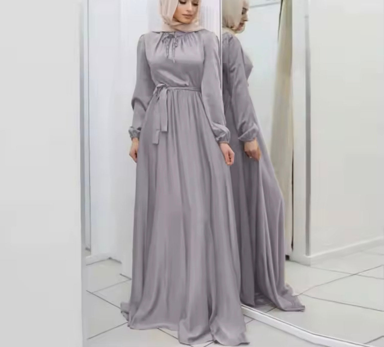 Dress Satin  embodies modest fashion whit Hijab