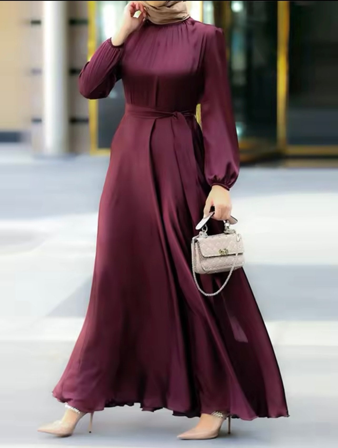 robe dress Satin modest fashion whit Hijab