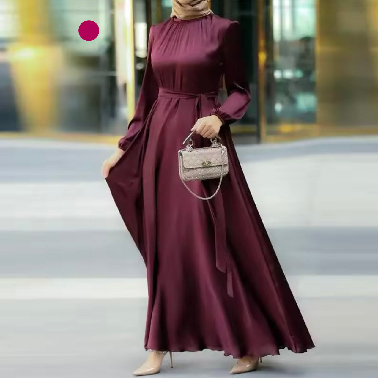 robe dress Satin modest fashion whit Hijab