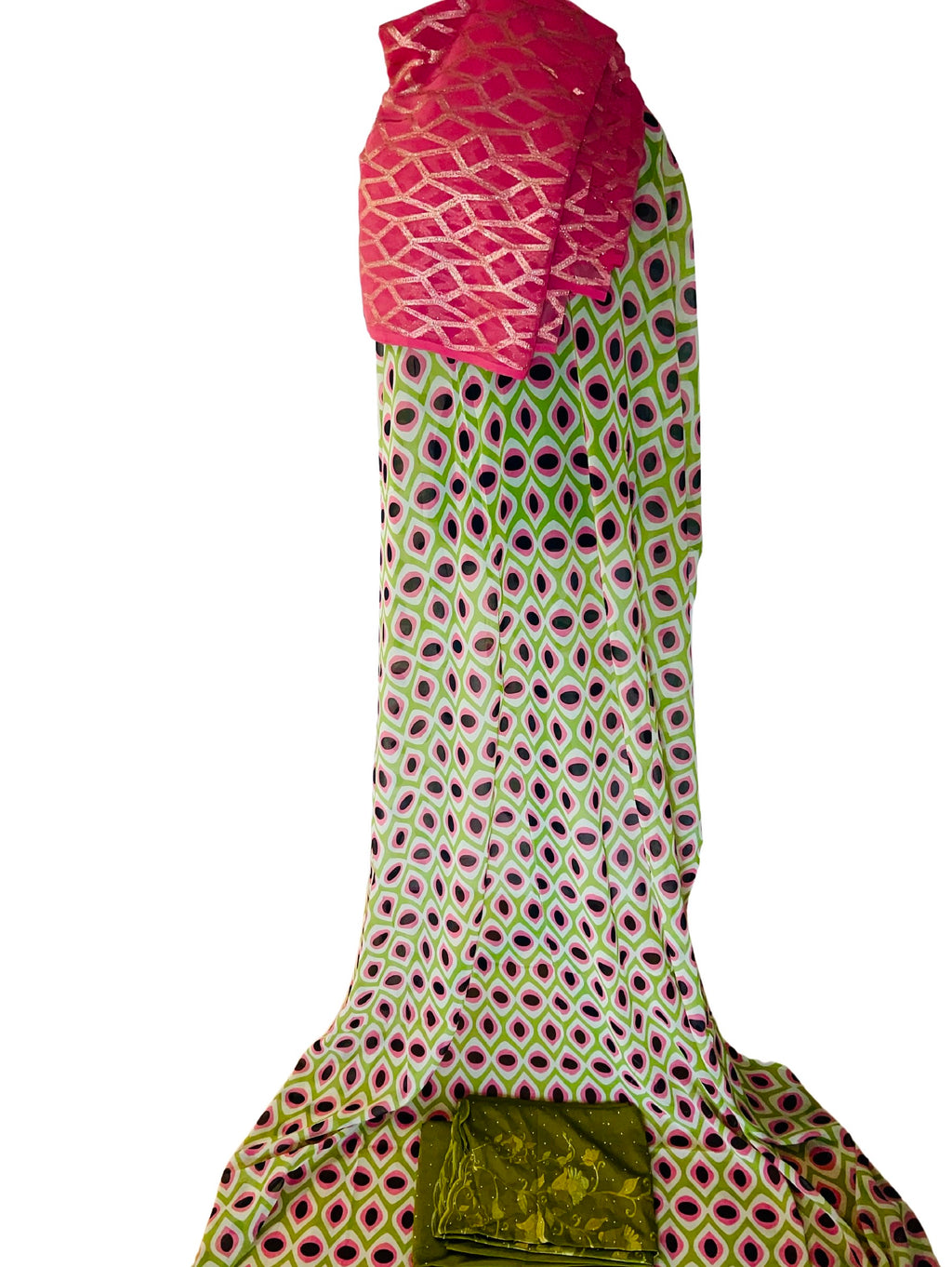 A beautiful Italian Green/pink Dirac full bac, free size print.
