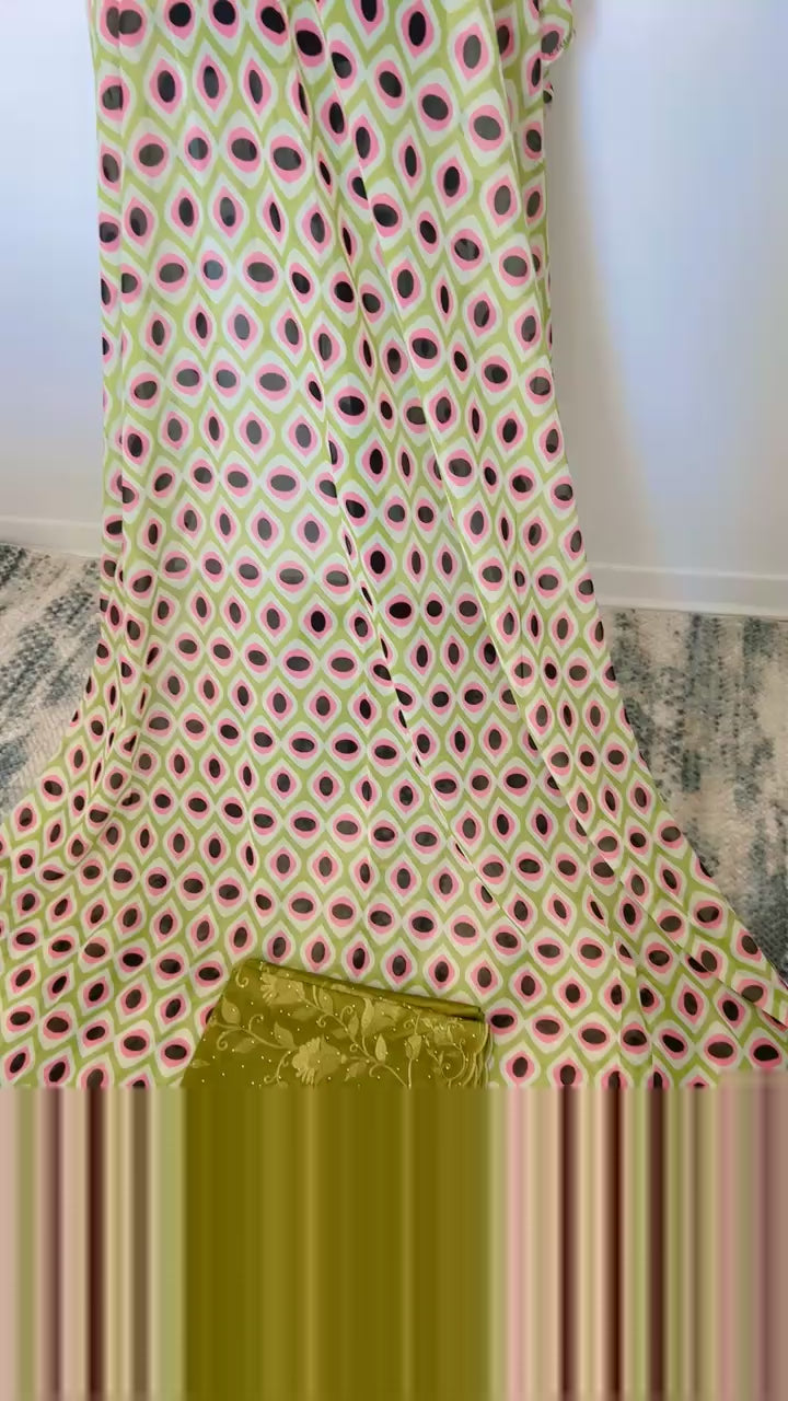 A beautiful Italian Green/pink Dirac full bac, free size print.
